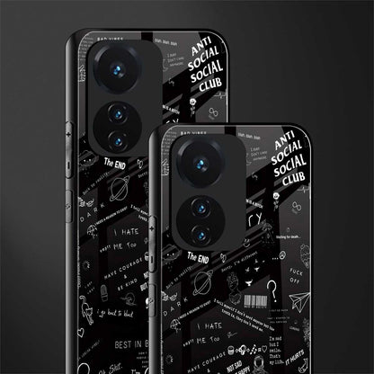 minimalistic black aesthetic collage back phone cover | glass case for vivo t1 44w 4g