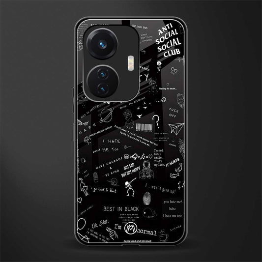 minimalistic black aesthetic collage back phone cover | glass case for vivo t1 44w 4g