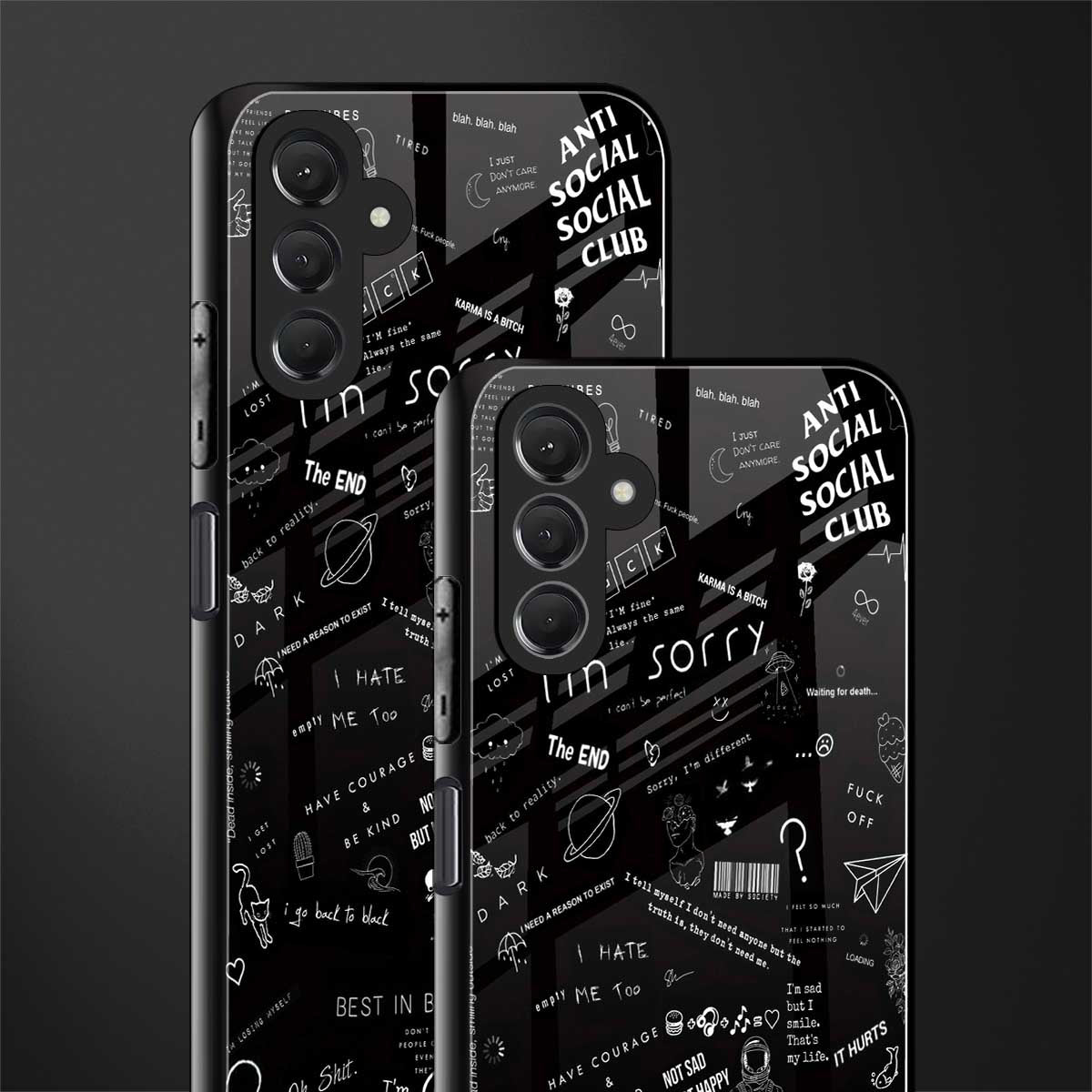 minimalistic black aesthetic collage back phone cover | glass case for samsun galaxy a24 4g