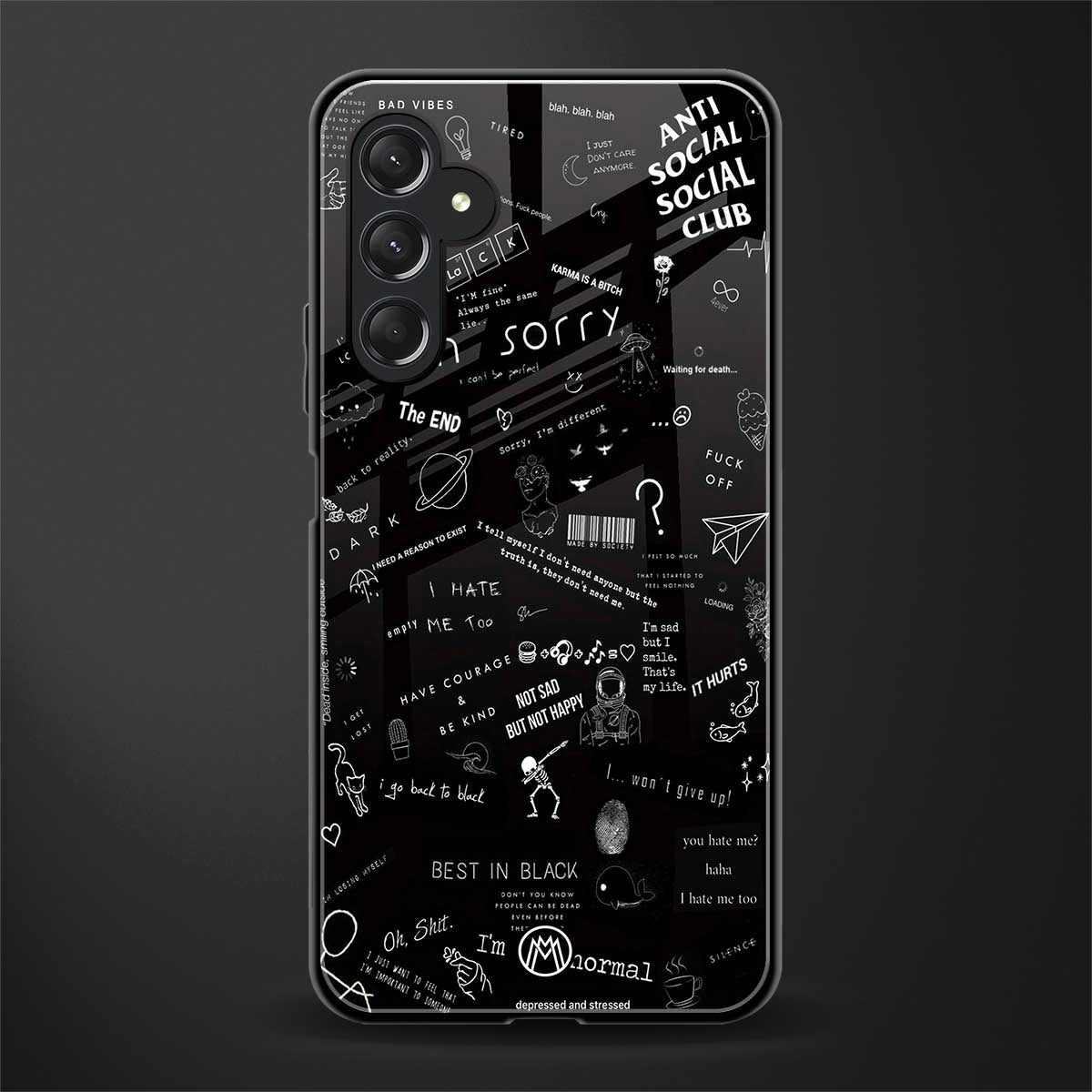 minimalistic black aesthetic collage back phone cover | glass case for samsun galaxy a24 4g