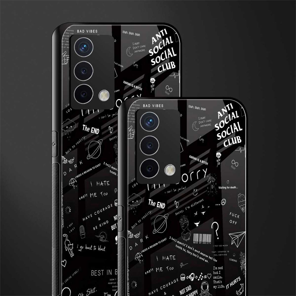 minimalistic black aesthetic collage back phone cover | glass case for oppo a74 4g