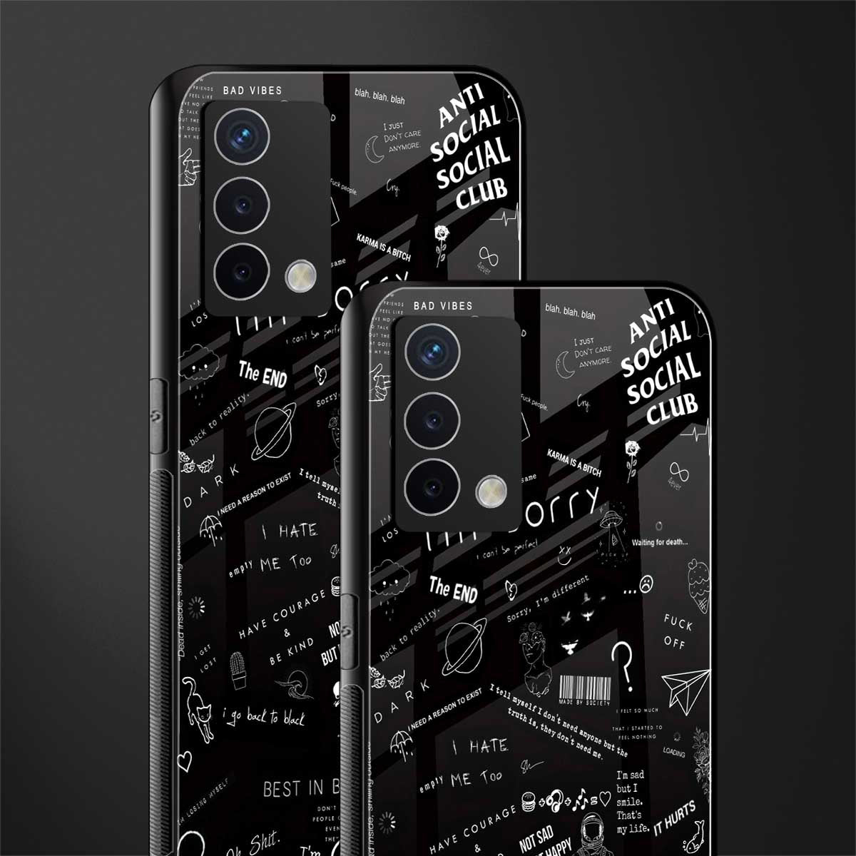 minimalistic black aesthetic collage back phone cover | glass case for oppo a74 4g