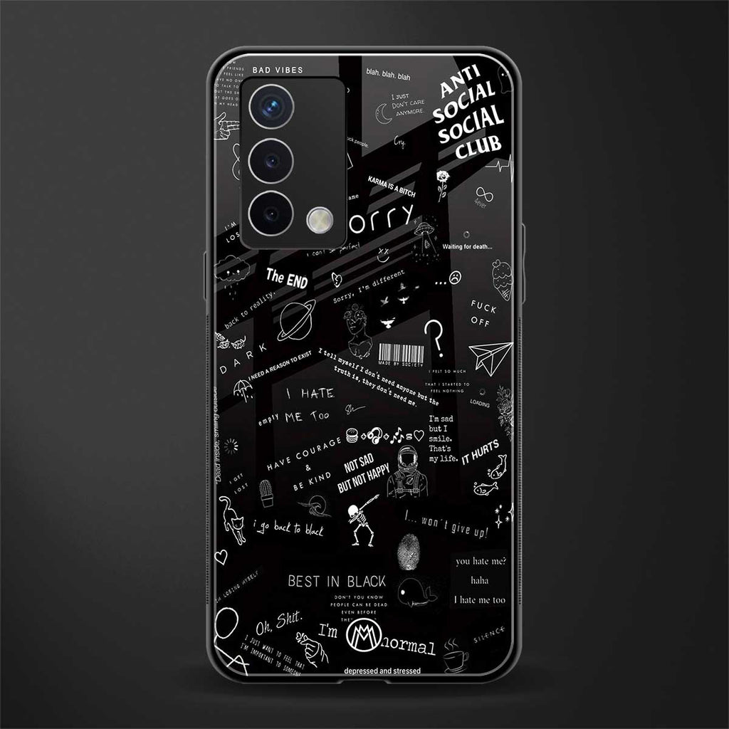 minimalistic black aesthetic collage back phone cover | glass case for oppo a74 4g