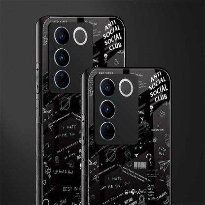 minimalistic black aesthetic collage back phone cover | glass case for vivo v27 pro 5g