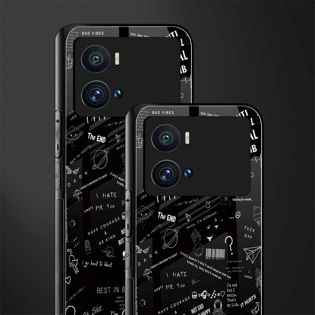 minimalistic black aesthetic collage back phone cover | glass case for iQOO 9 Pro