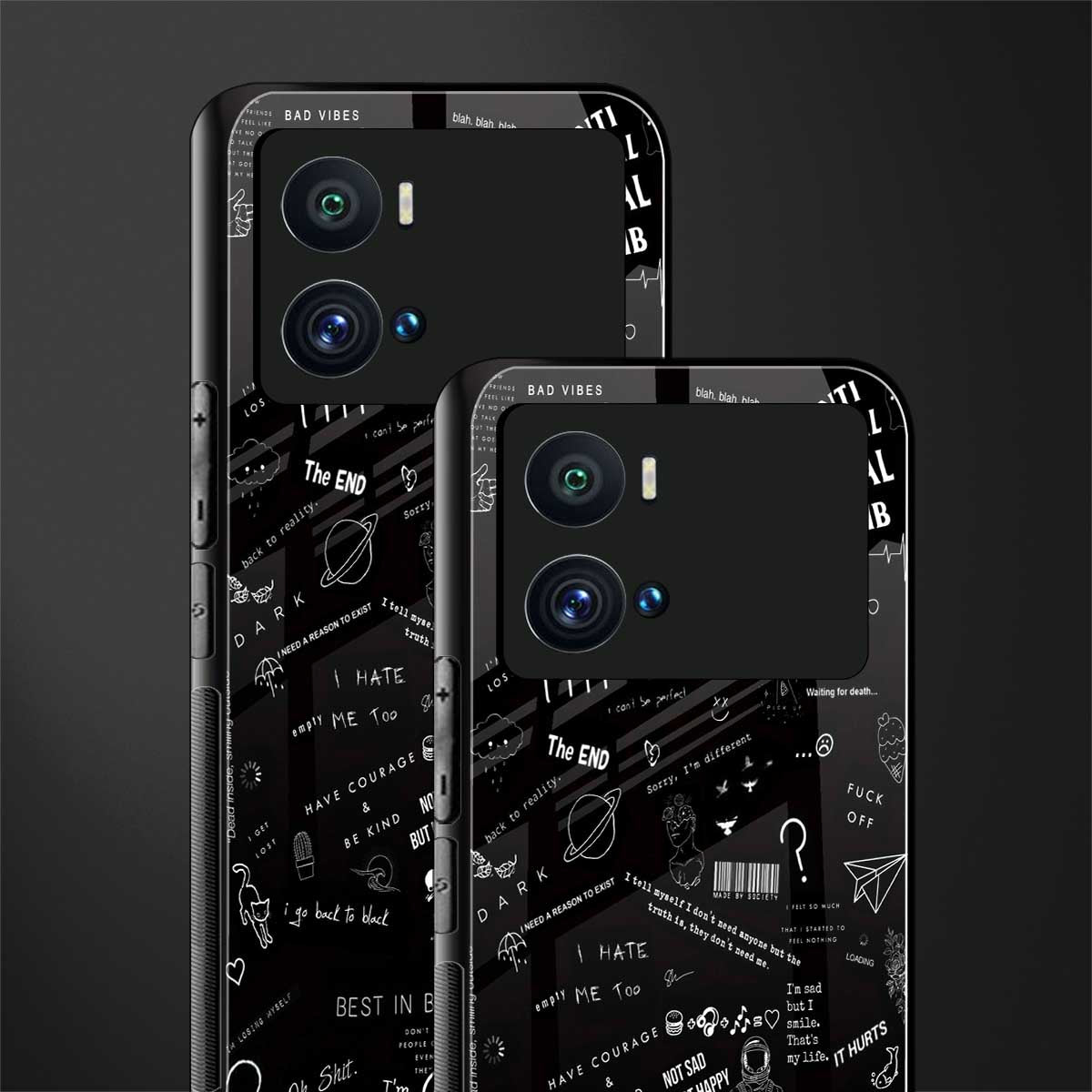 minimalistic black aesthetic collage back phone cover | glass case for iQOO 9 Pro