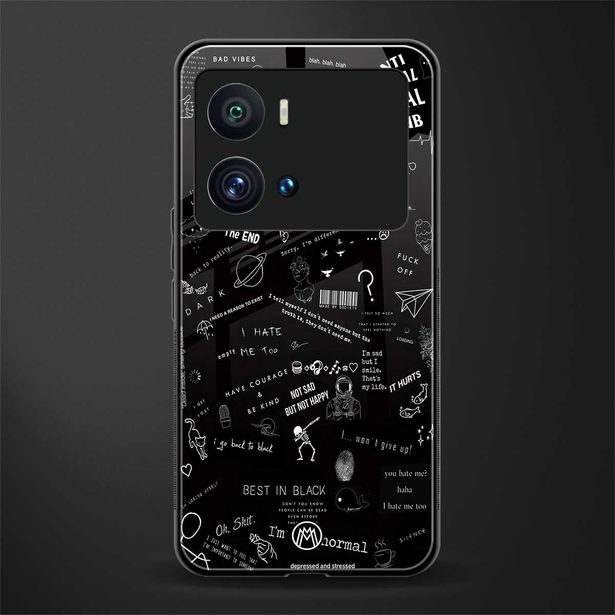 minimalistic black aesthetic collage back phone cover | glass case for iQOO 9 Pro