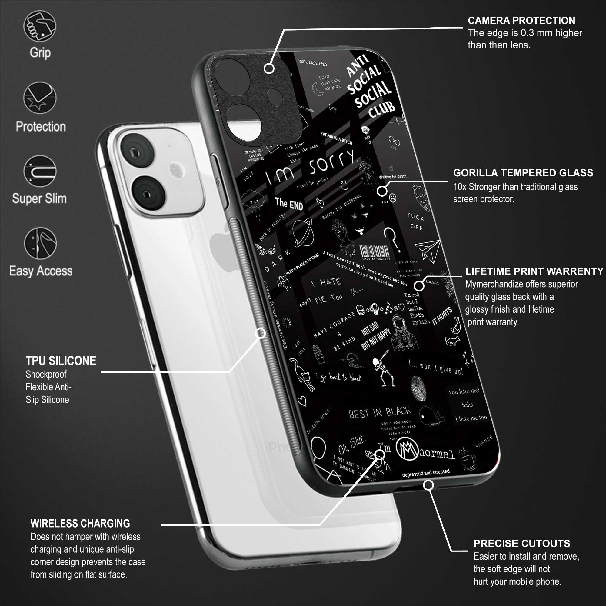 minimalistic black aesthetic collage back phone cover | glass case for samsung galaxy a23
