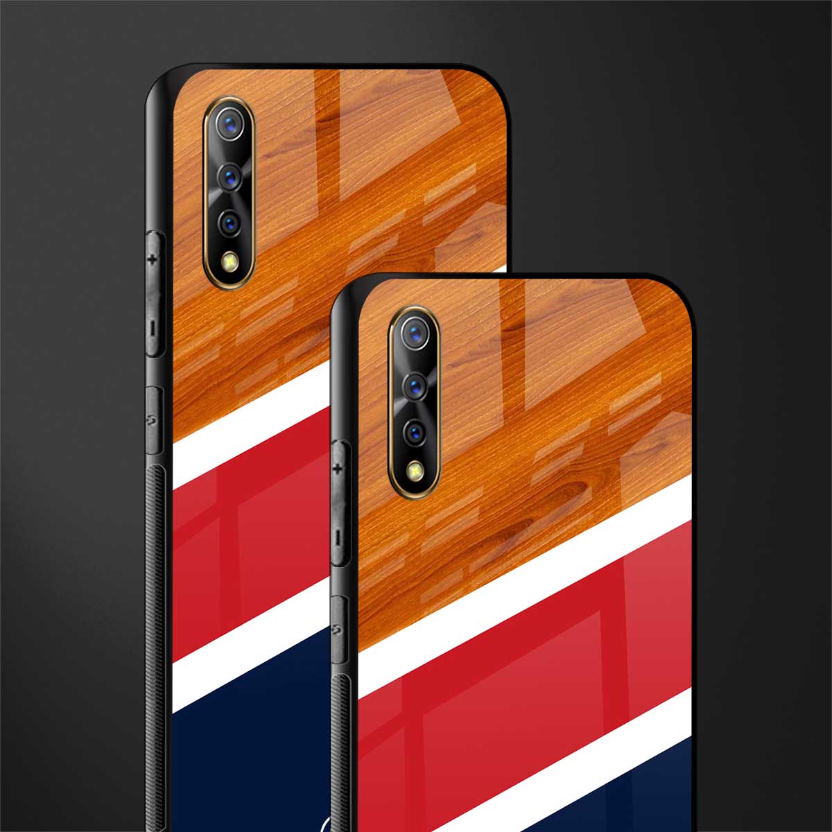 minimalistic wooden pattern glass case for vivo z1x image-2