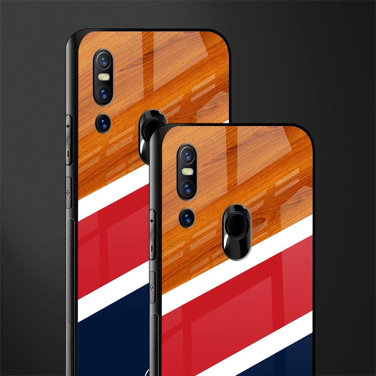 minimalistic wooden pattern glass case for vivo v15 image-2