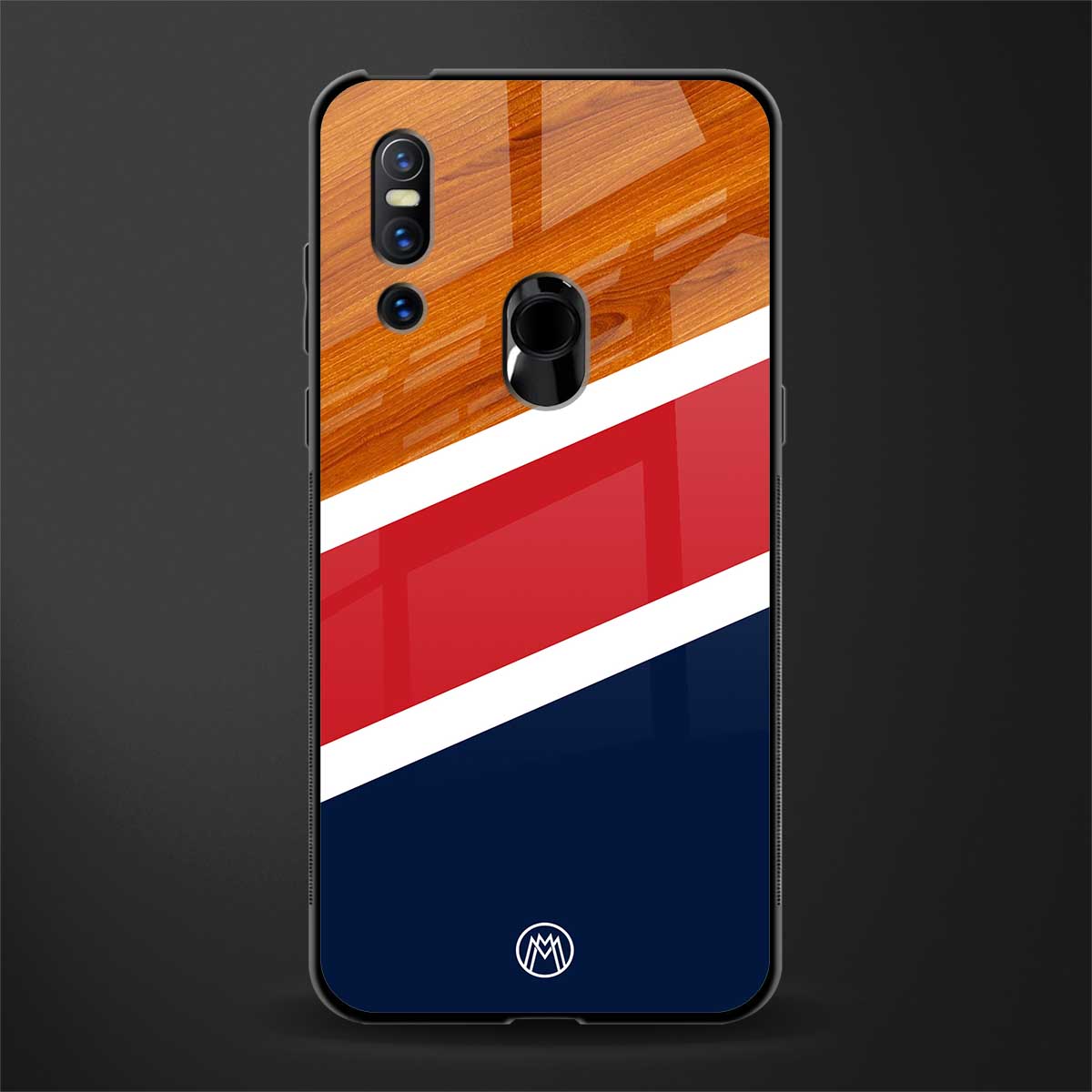 minimalistic wooden pattern glass case for vivo v15 image