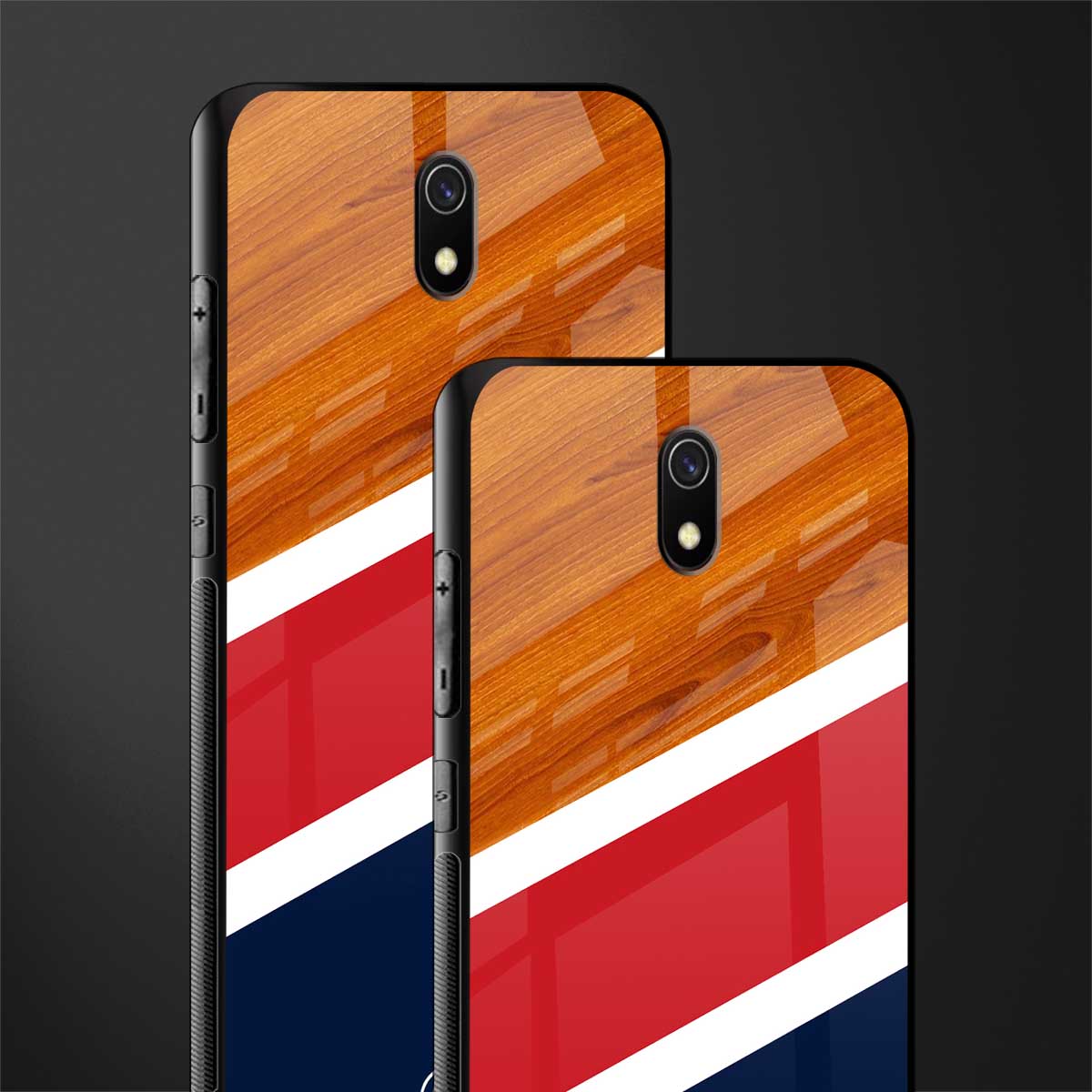 minimalistic wooden pattern glass case for redmi 8a image-2