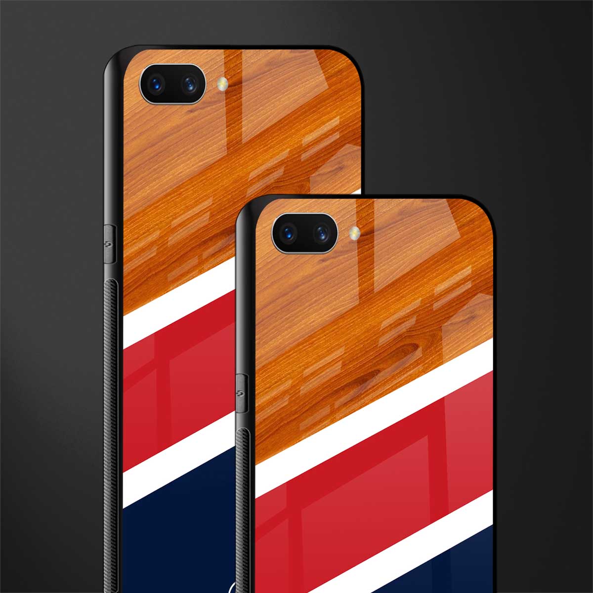 minimalistic wooden pattern glass case for oppo a3s image-2