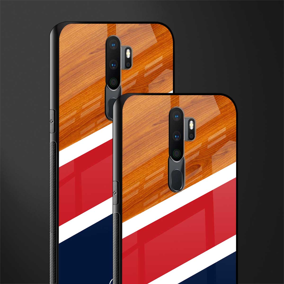 minimalistic wooden pattern glass case for oppo a5 2020 image-2