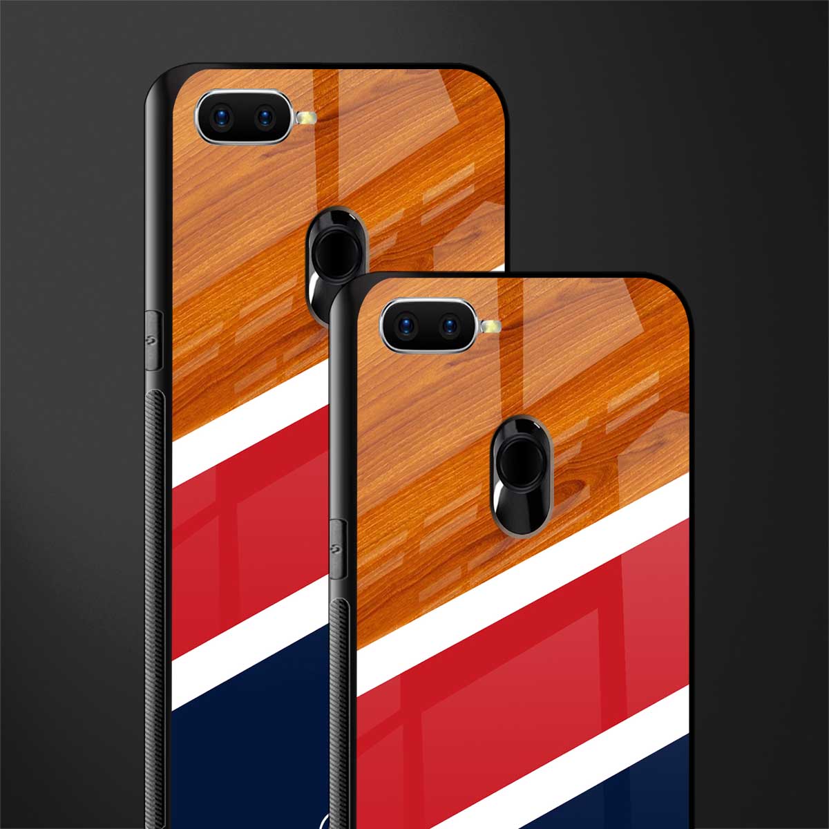 minimalistic wooden pattern glass case for oppo a5s image-2