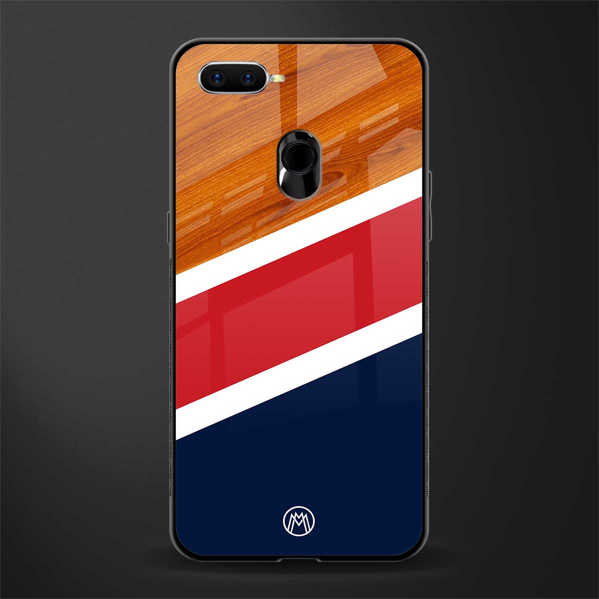 minimalistic wooden pattern glass case for oppo a12 image