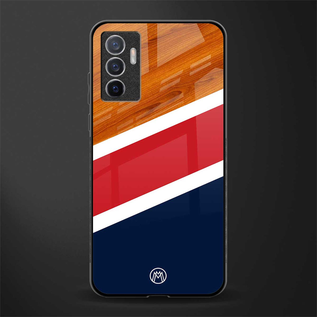 minimalistic wooden pattern glass case for vivo v23e image