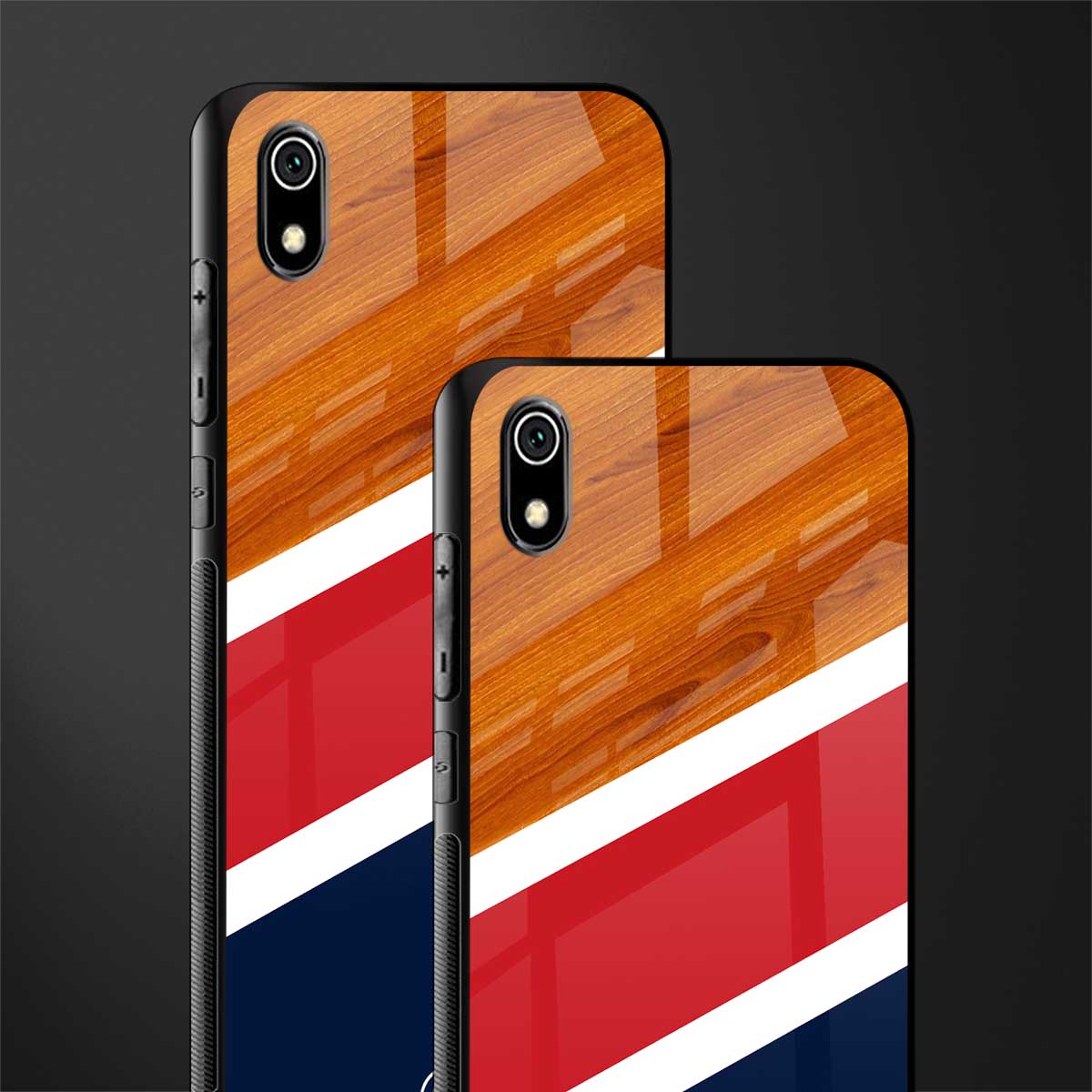 minimalistic wooden pattern glass case for redmi 7a image-2