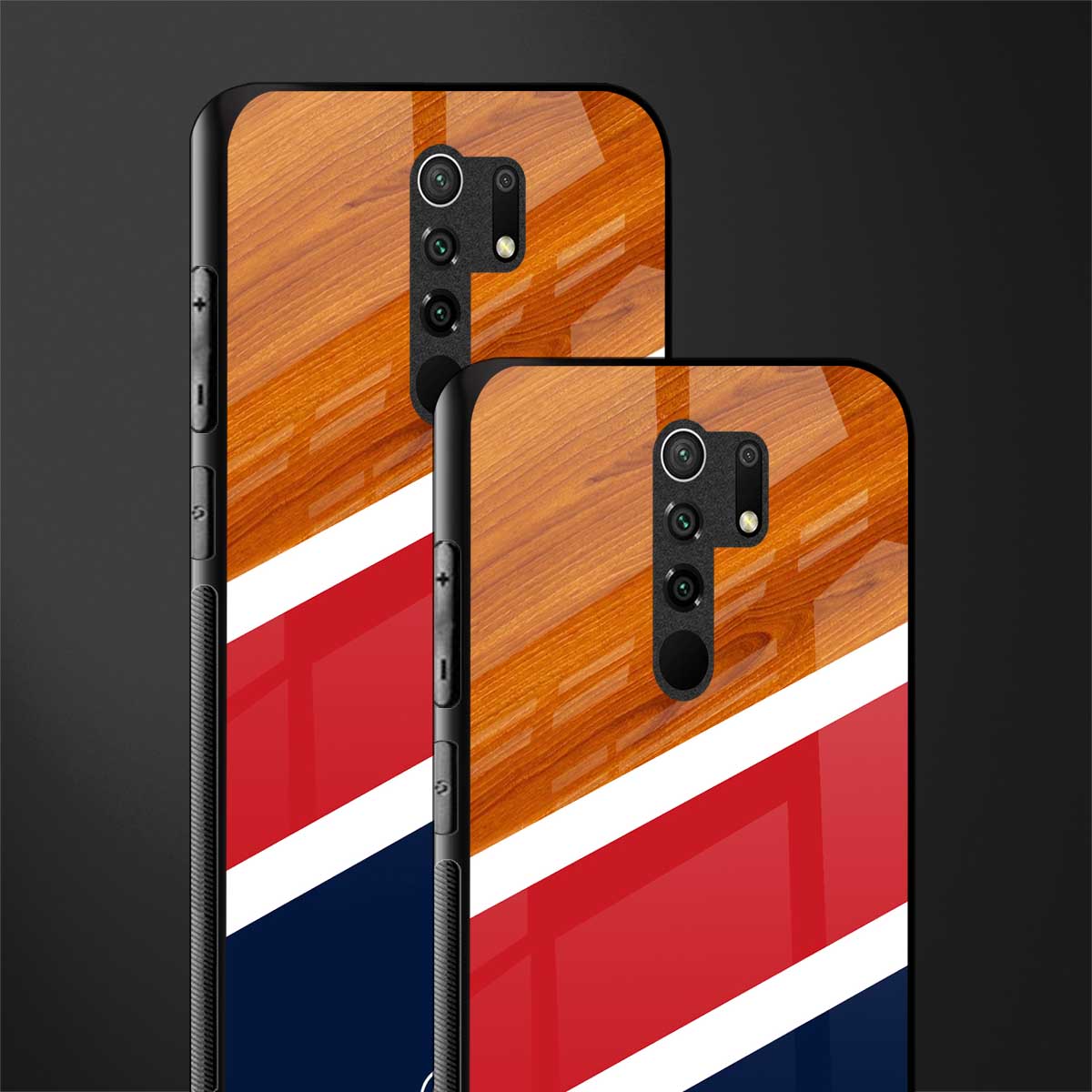 minimalistic wooden pattern glass case for poco m2 reloaded image-2