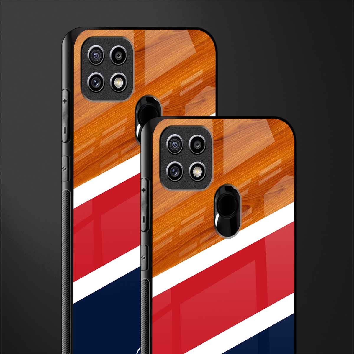 minimalistic wooden pattern glass case for oppo a15s image-2