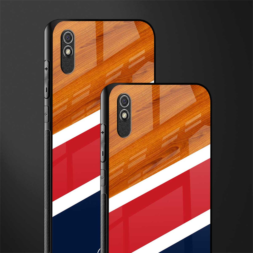 minimalistic wooden pattern glass case for redmi 9a image-2