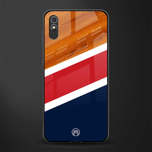 minimalistic wooden pattern glass case for redmi 9a sport image