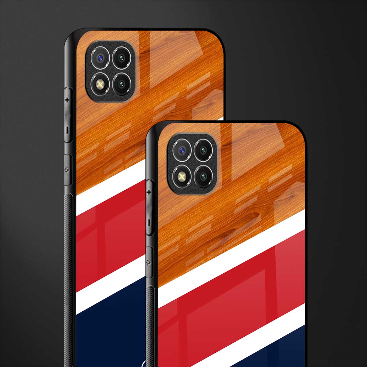 minimalistic wooden pattern glass case for poco c3 image-2