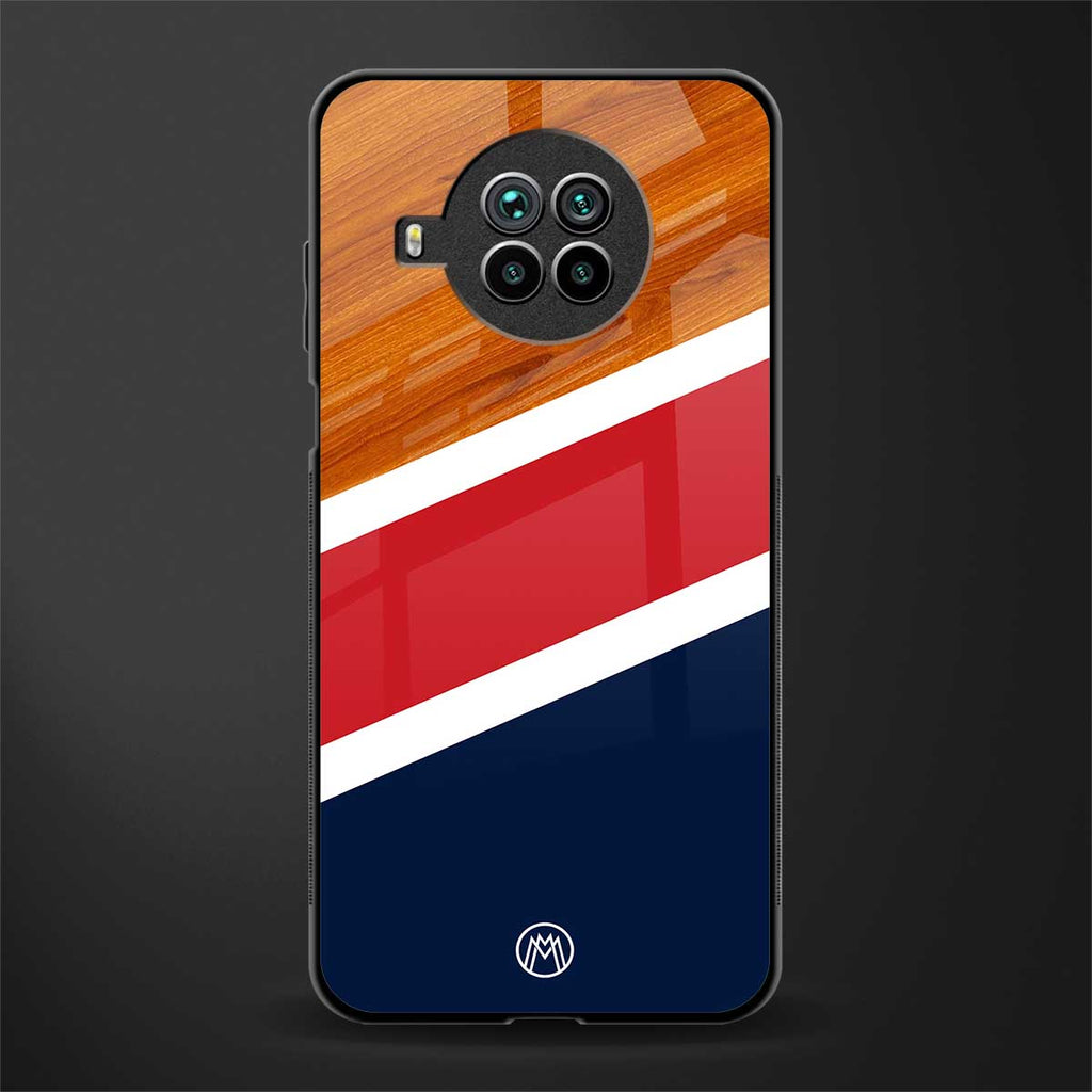 minimalistic wooden pattern glass case for mi 10i image