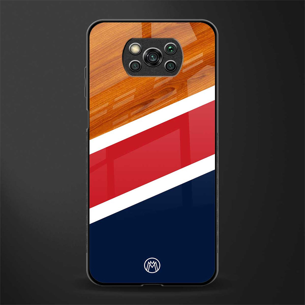 minimalistic wooden pattern glass case for poco x3 pro image