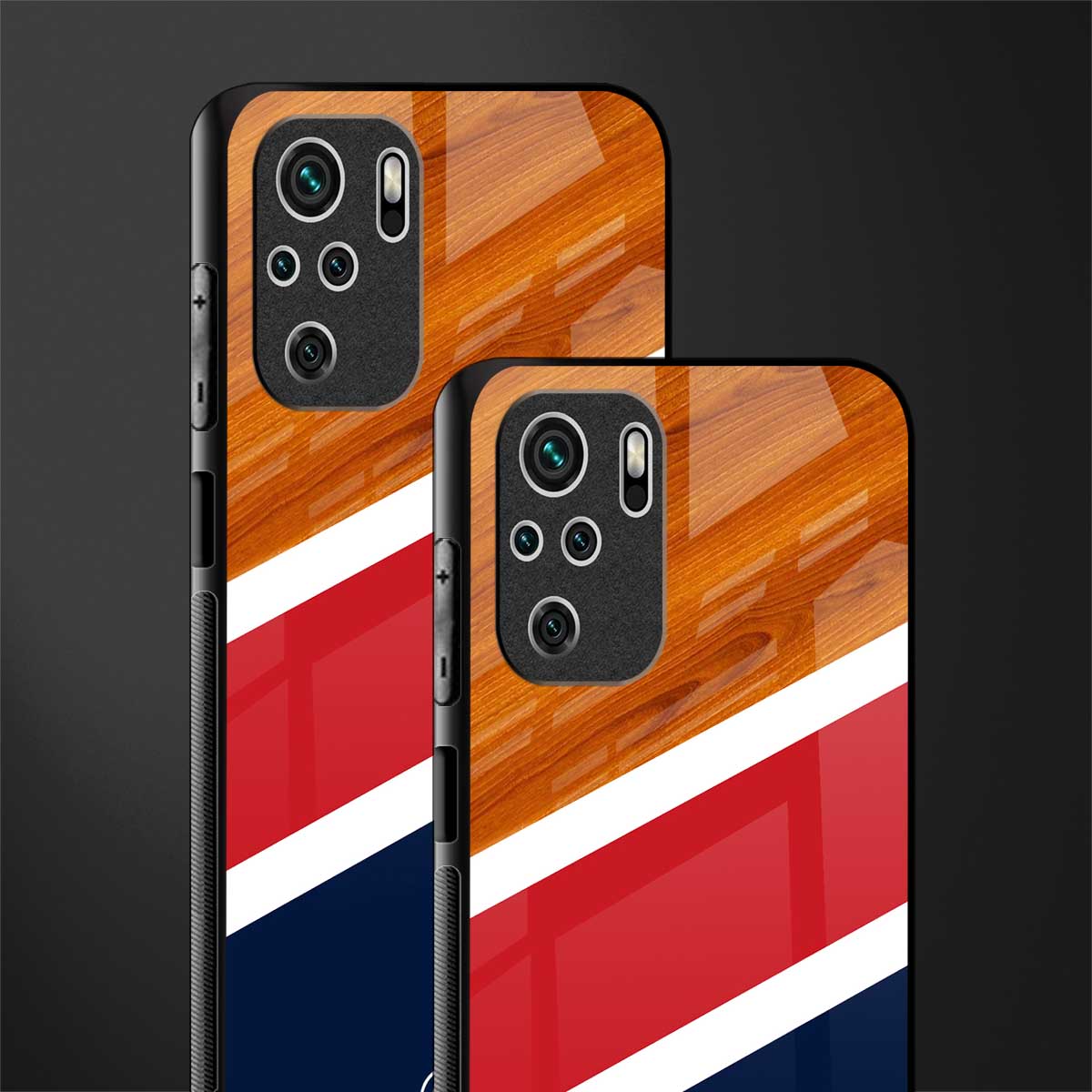 minimalistic wooden pattern glass case for redmi note 10s image-2