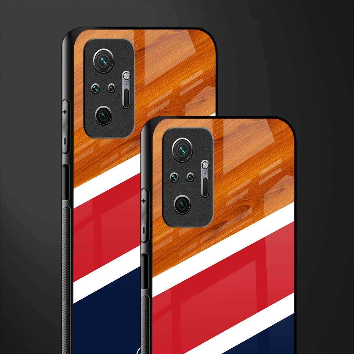 minimalistic wooden pattern glass case for redmi note 10 pro image-2