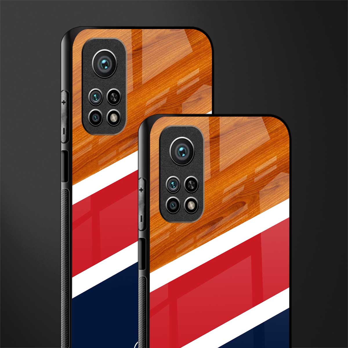 minimalistic wooden pattern glass case for mi 10t 5g image-2