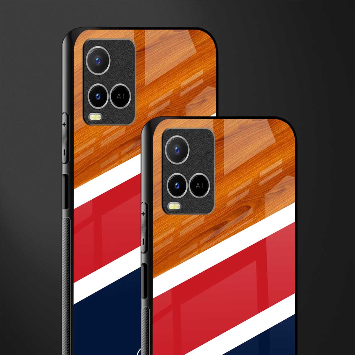 minimalistic wooden pattern glass case for vivo y33s vivo y33t image-2