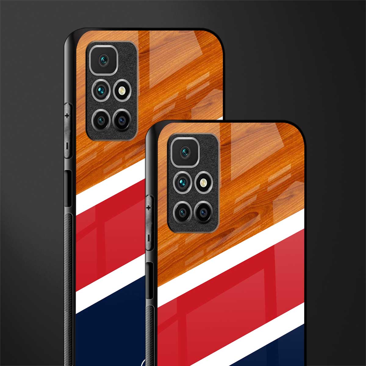 minimalistic wooden pattern glass case for redmi 10 prime image-2