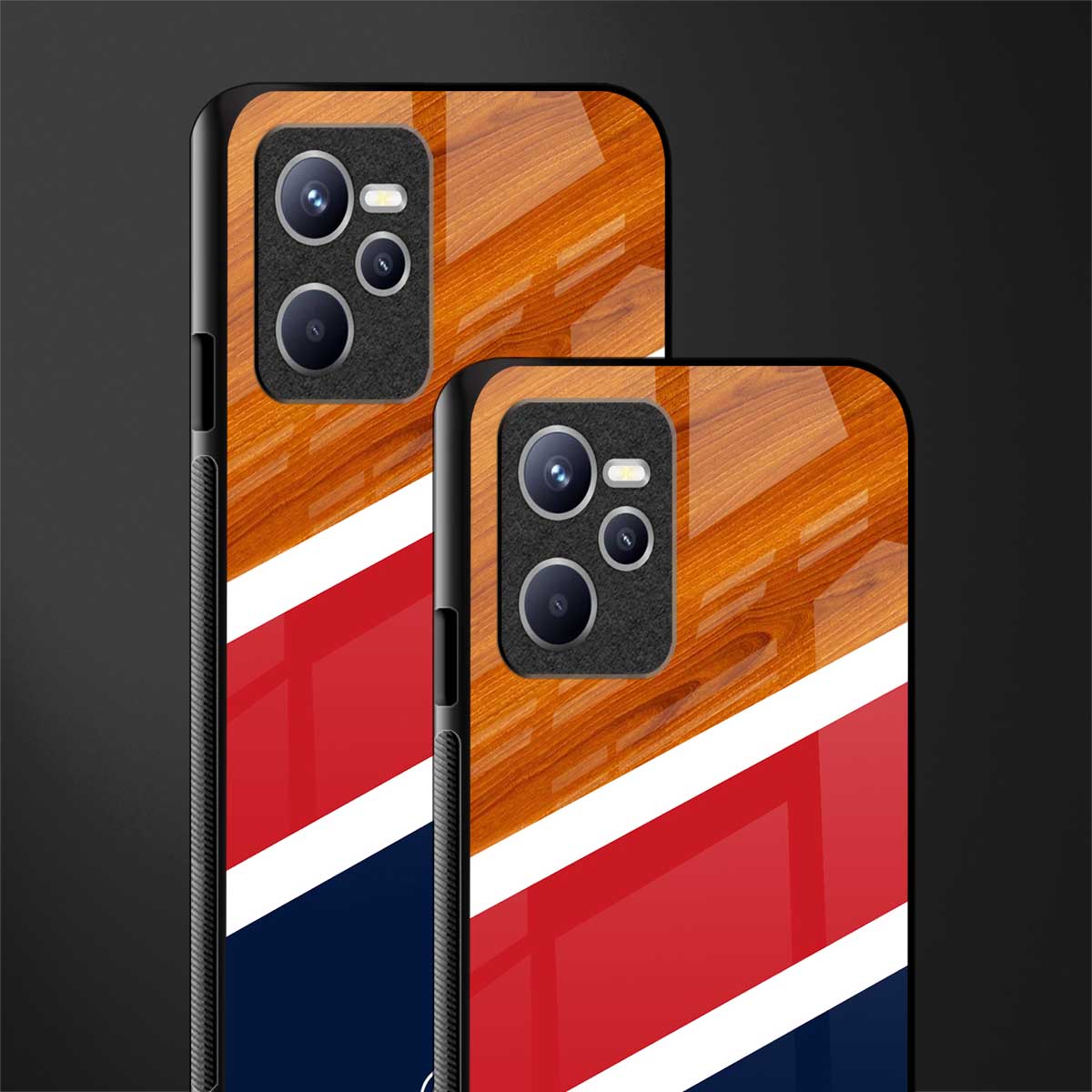minimalistic wooden pattern glass case for realme c35 image-2