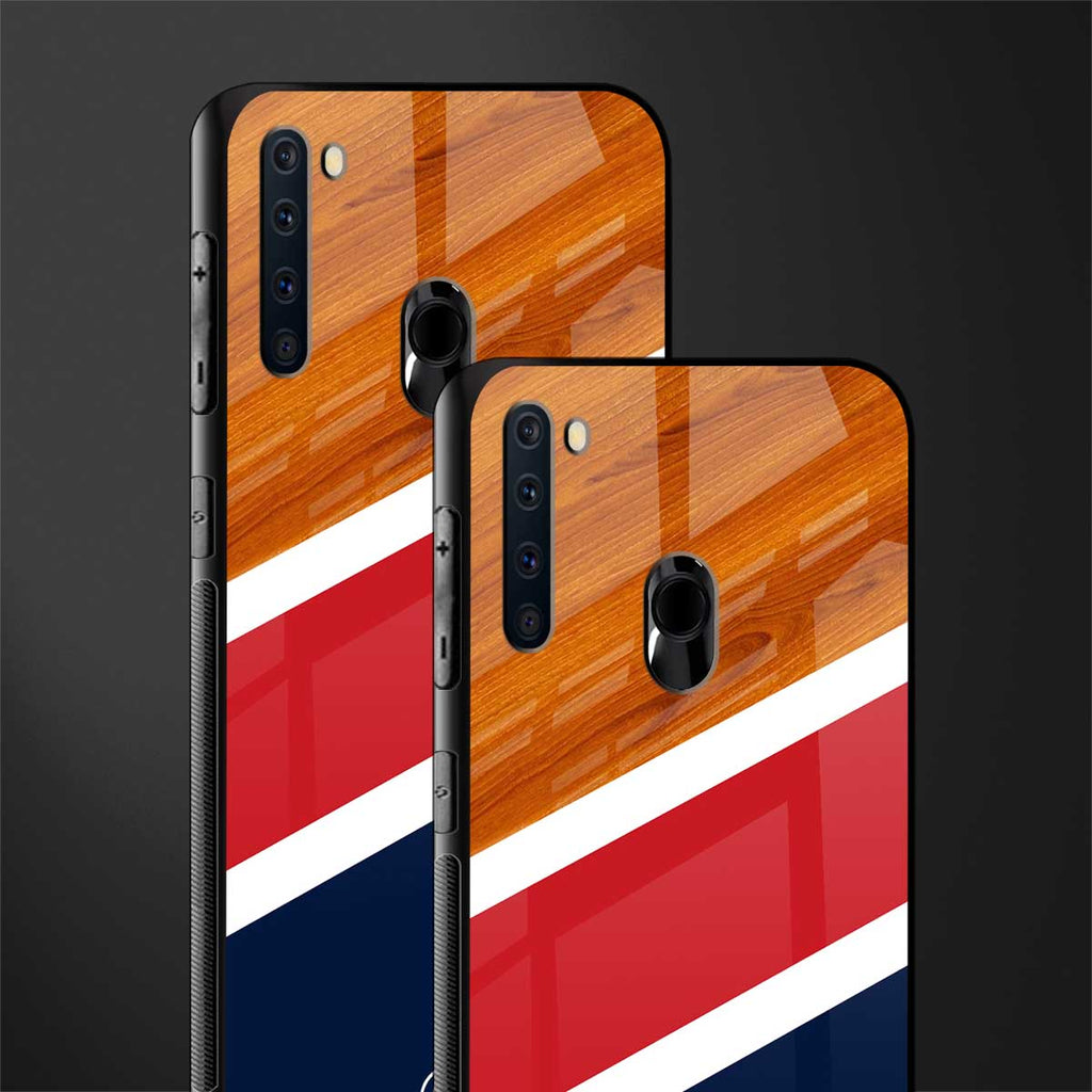 minimalistic wooden pattern glass case for samsung a21 image-2