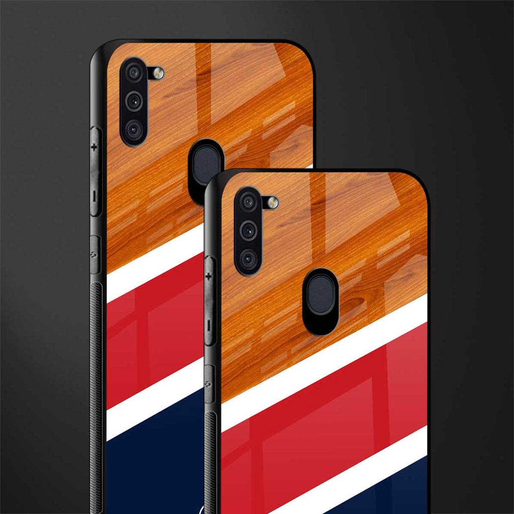 minimalistic wooden pattern glass case for samsung galaxy m11 image-2