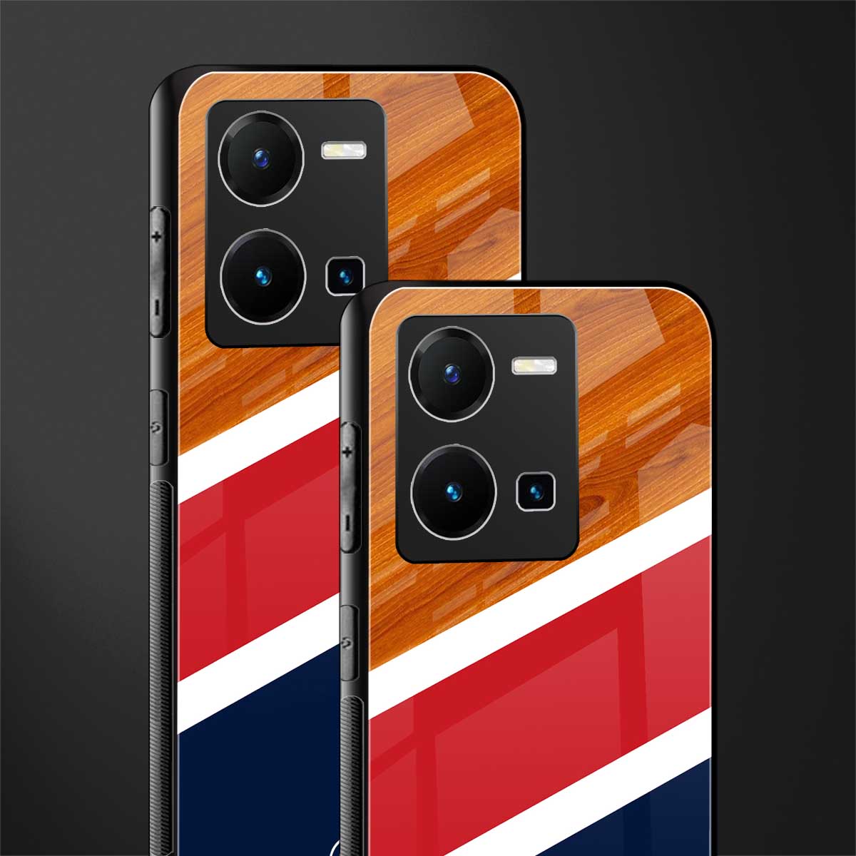 minimalistic wooden pattern back phone cover | glass case for vivo y35 4g