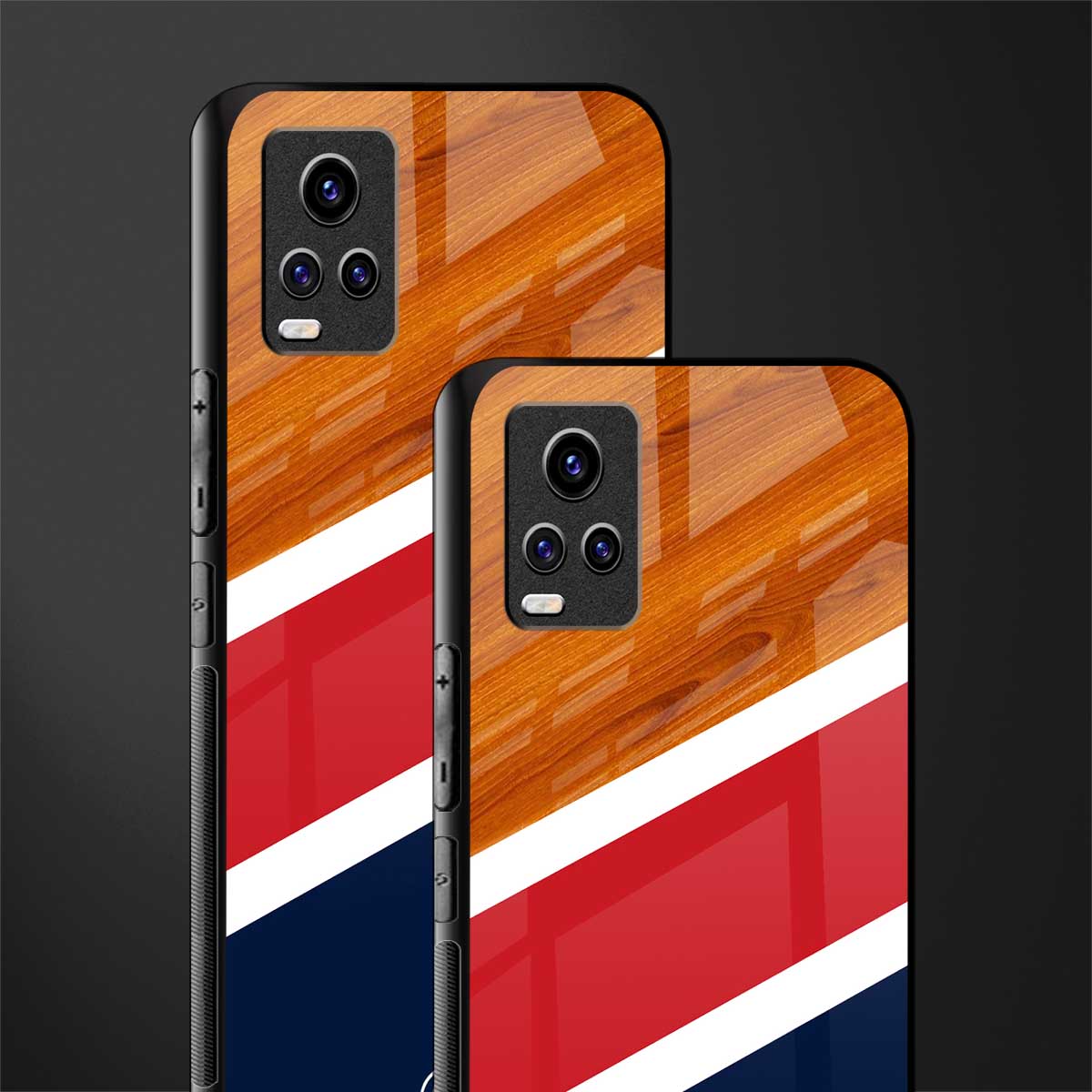 minimalistic wooden pattern back phone cover | glass case for vivo v21e 4g