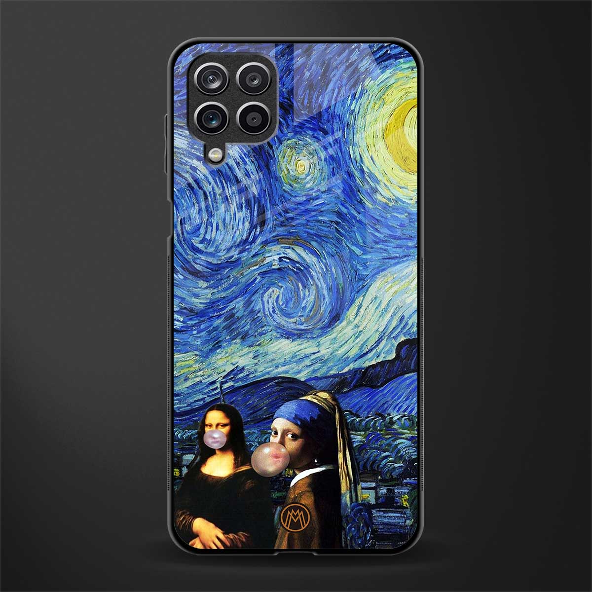 mona lisa starry night back phone cover | glass case for samsung galaxy a22 4g