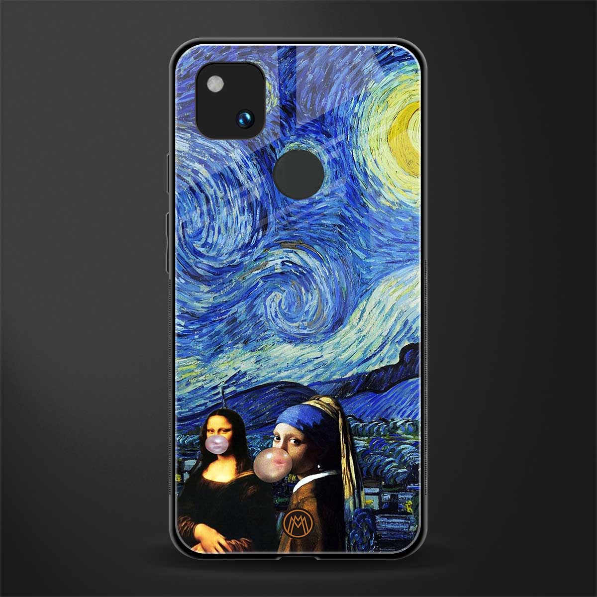 mona lisa starry night back phone cover | glass case for google pixel 4a 4g