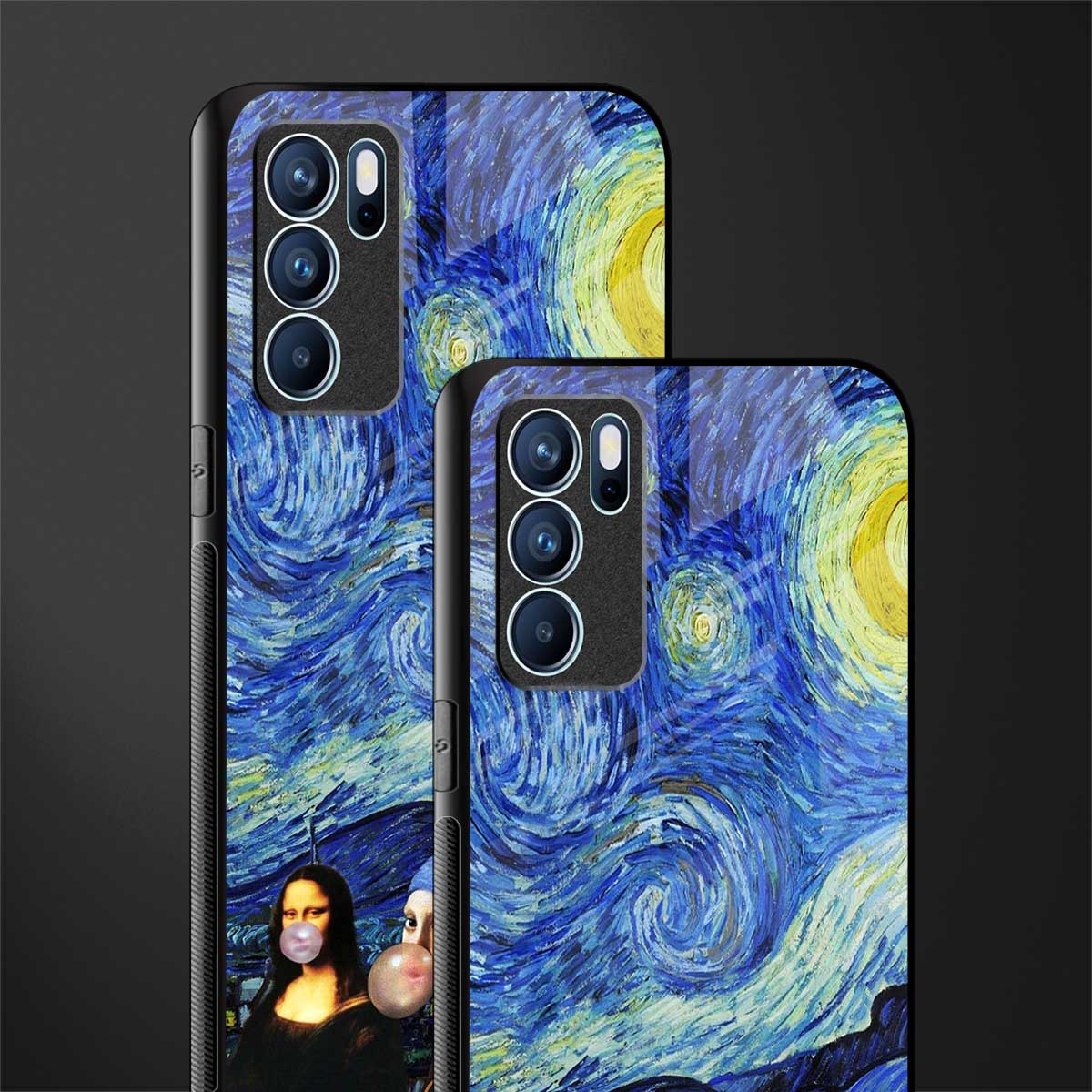 mona lisa starry night glass case for oppo reno6 5g image-2