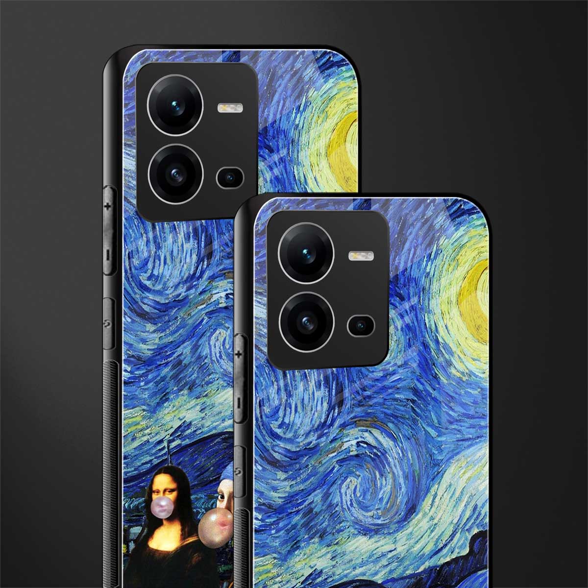 mona lisa starry night back phone cover | glass case for vivo v25-5g