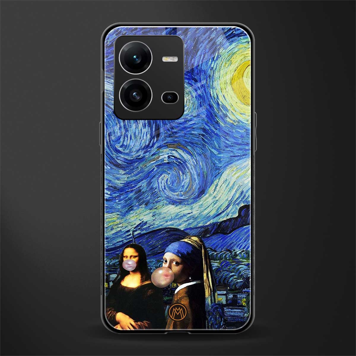 mona lisa starry night back phone cover | glass case for vivo v25-5g