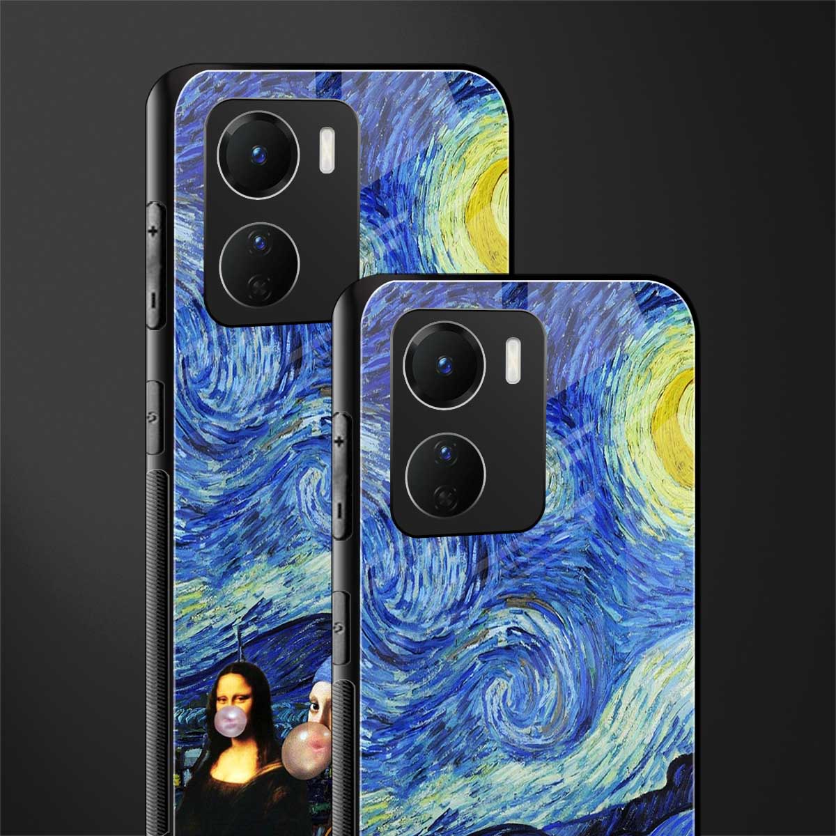 mona lisa starry night back phone cover | glass case for vivo y16