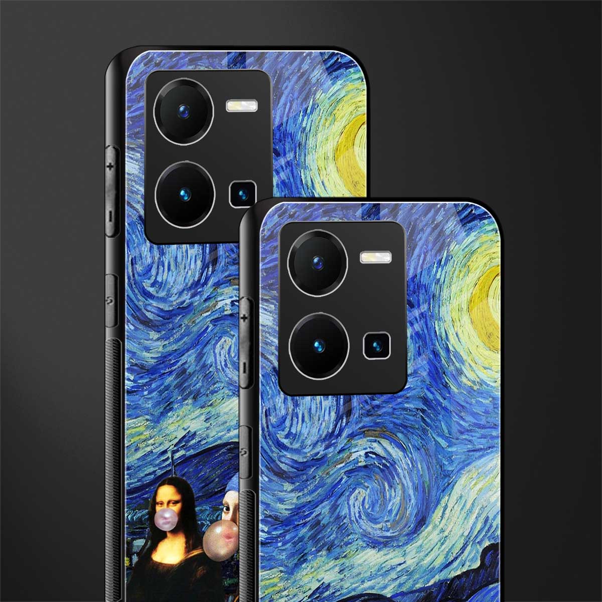 mona lisa starry night back phone cover | glass case for vivo y35 4g