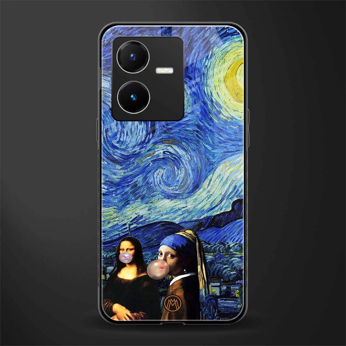 mona lisa starry night back phone cover | glass case for vivo y22