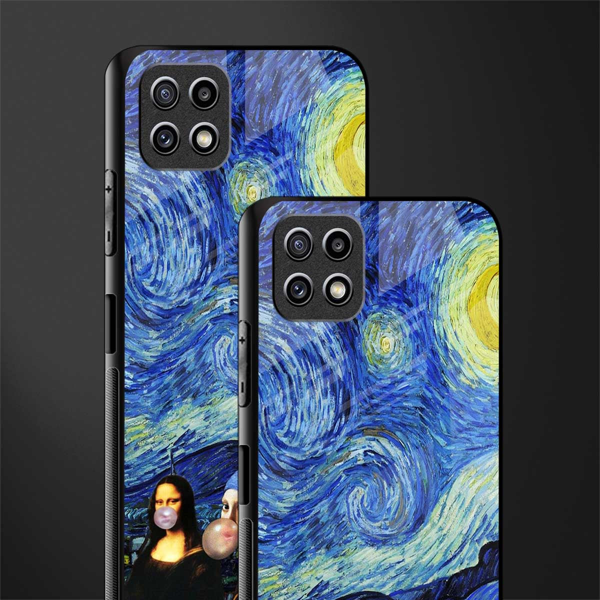 mona lisa starry night back phone cover | glass case for samsung galaxy f42