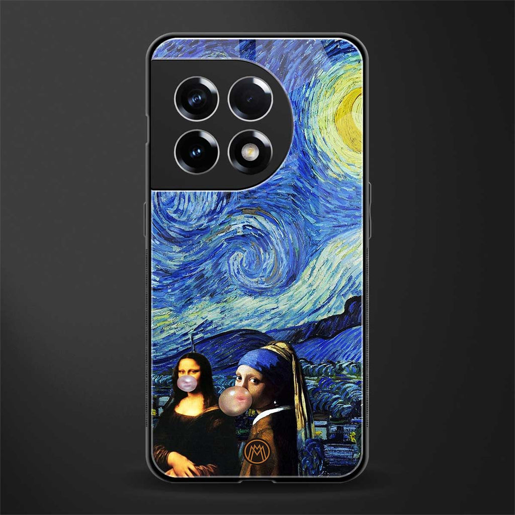 mona lisa starry night back phone cover | glass case for oneplus 11r