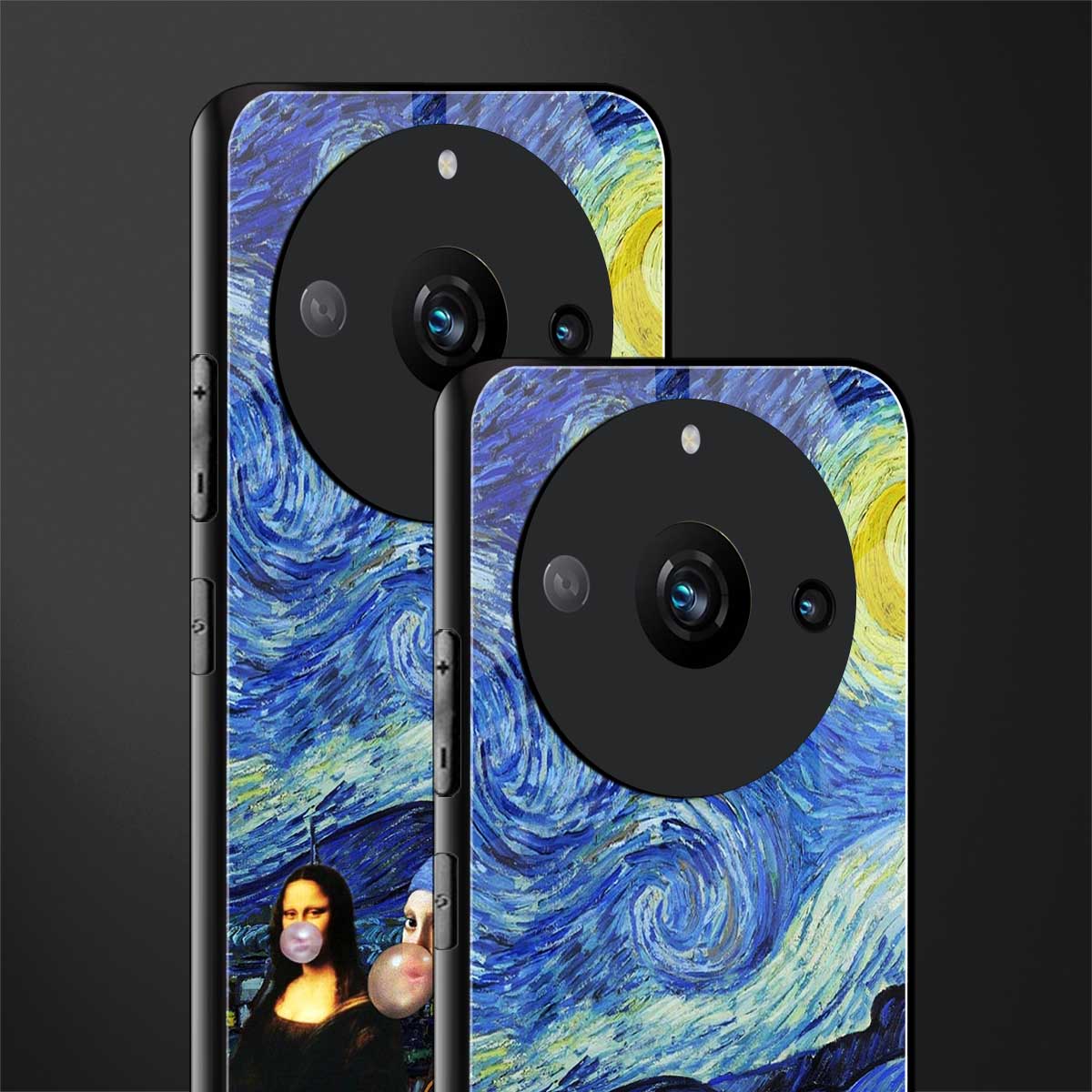 mona lisa starry night back phone cover | glass case for realme 11 pro 5g